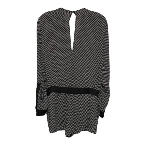 BCBGMAXAZRIA XS Black Printed Francis Roll Tab Sleeves V Neck Romper - Picture 3 of 6